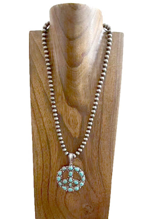 Navajo Bead Turquoise Peace Necklace - N033TU