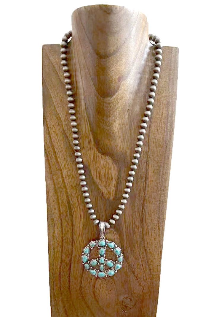 Navajo Bead Turquoise Peace Necklace - N033TU