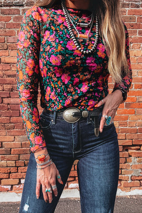 Flower Filled Moments Mesh Top