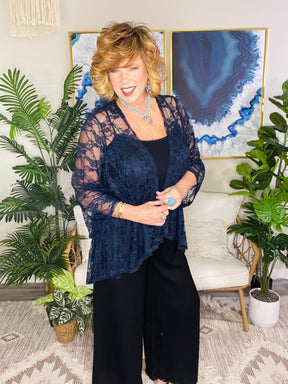 All About The Lace Navy Kimono - OT197NV