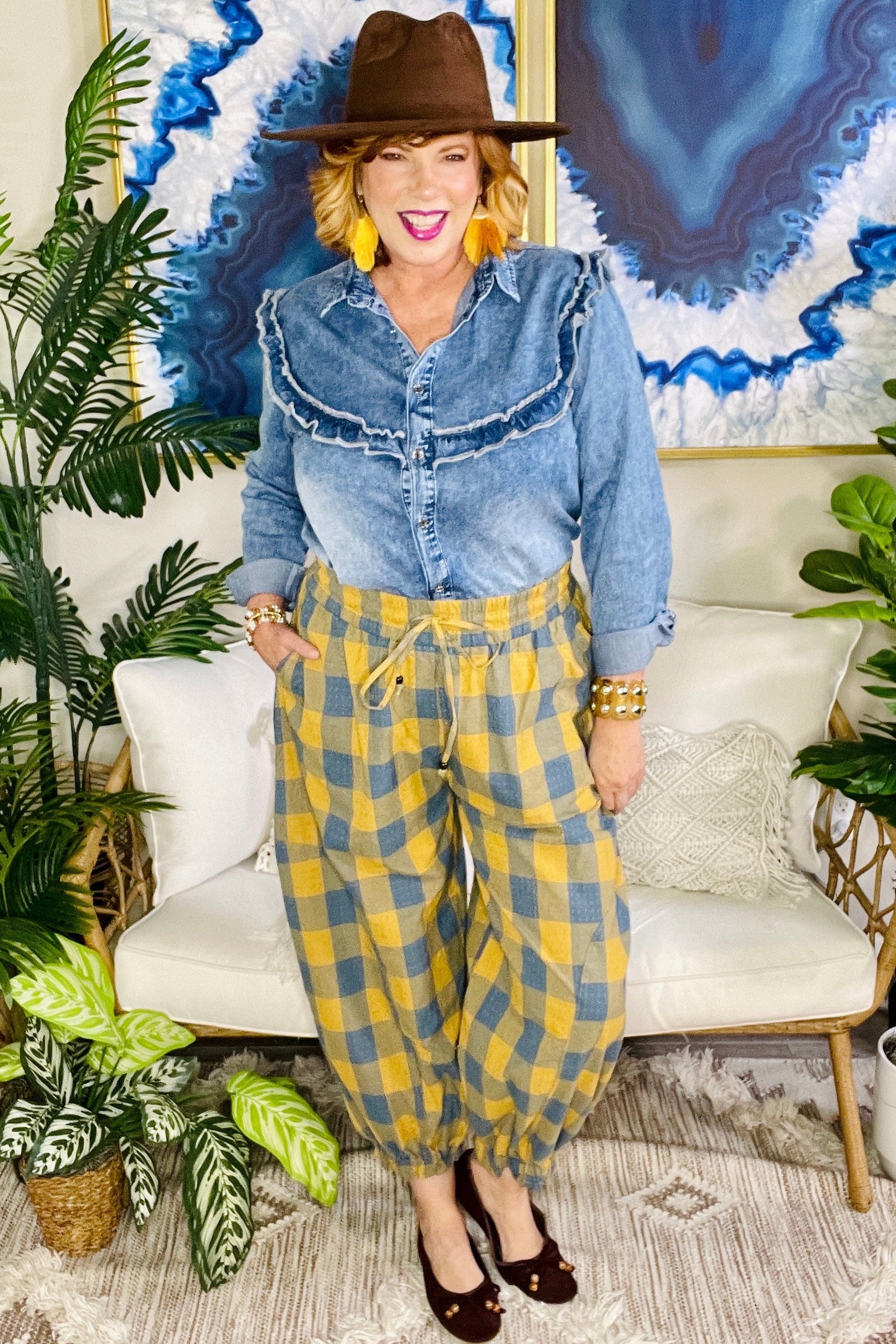 Cozy In Check Mustard Pants - P170MS