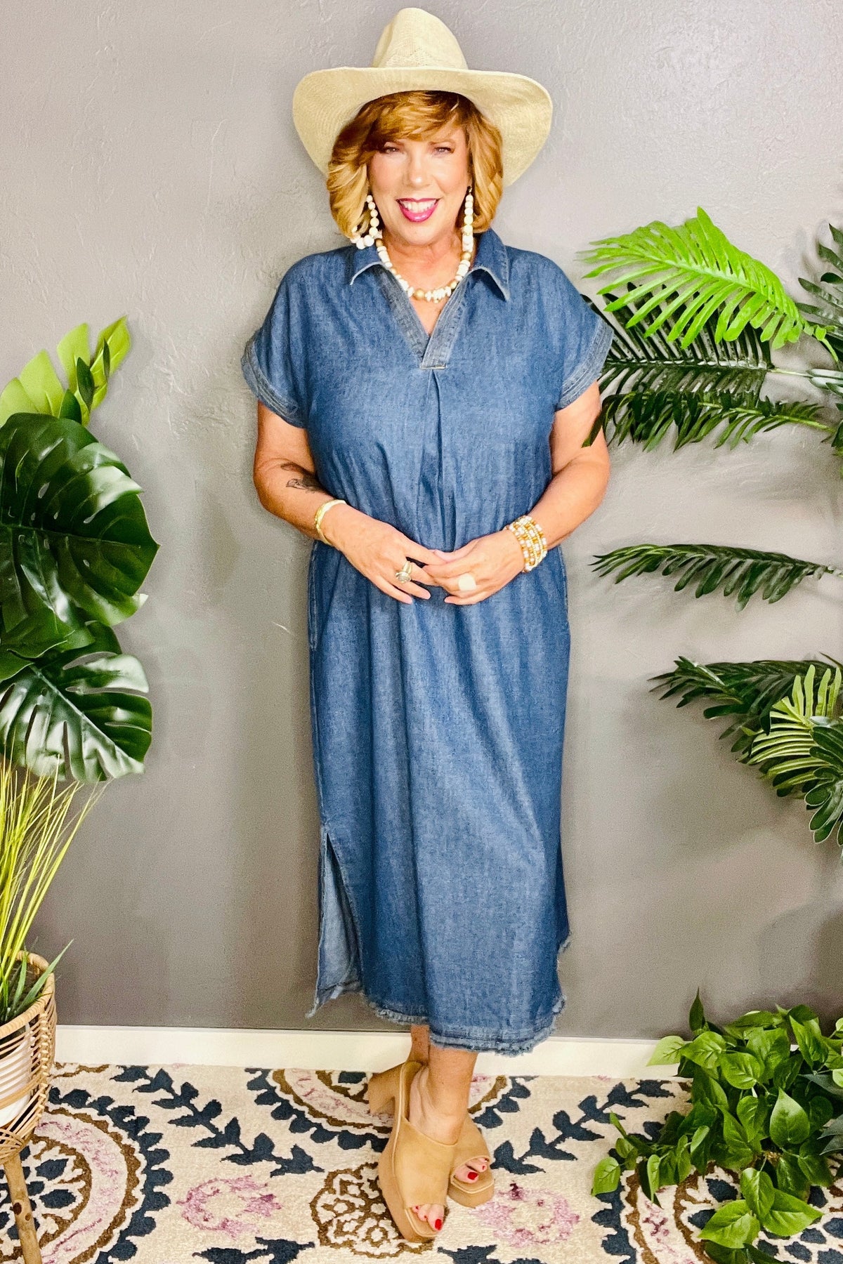 Antique Charm Stone Washed Denim Midi Dress