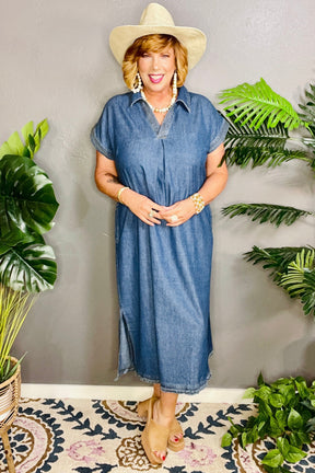 Antique Charm Stone Washed Denim Midi Dress