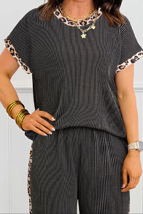 Cozy Horizon Leopard Ribbed Top and Cropped Pants Set