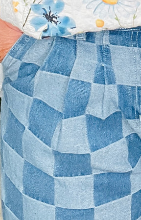Look In Check Denim Wide Leg Jeans
