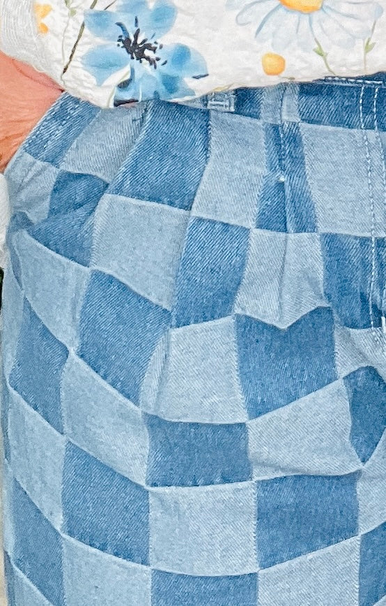Look In Check Denim Wide Leg Jeans