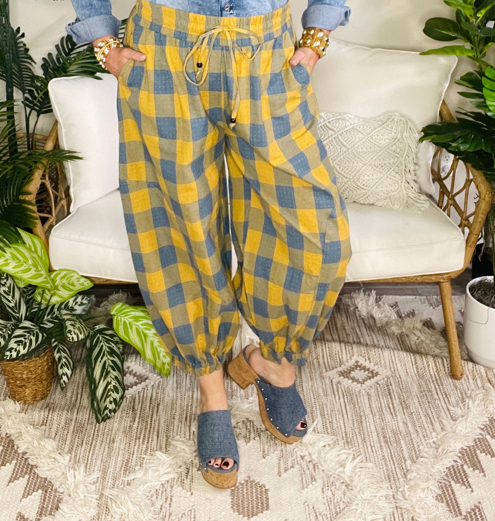 Cozy In Check Mustard Pants - P170MS