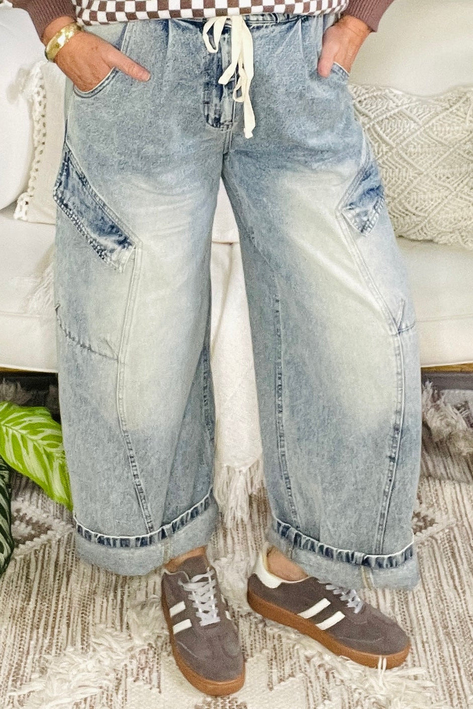 Hollis Baggy Barrel Jeans With Cargo Pockets - J093DN