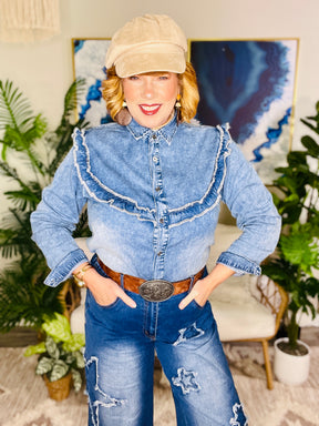 Frill Seeker Vintage Wash Denim Top