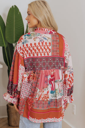 Forever Slaying Boho Patchwork Red Top - T11051RD