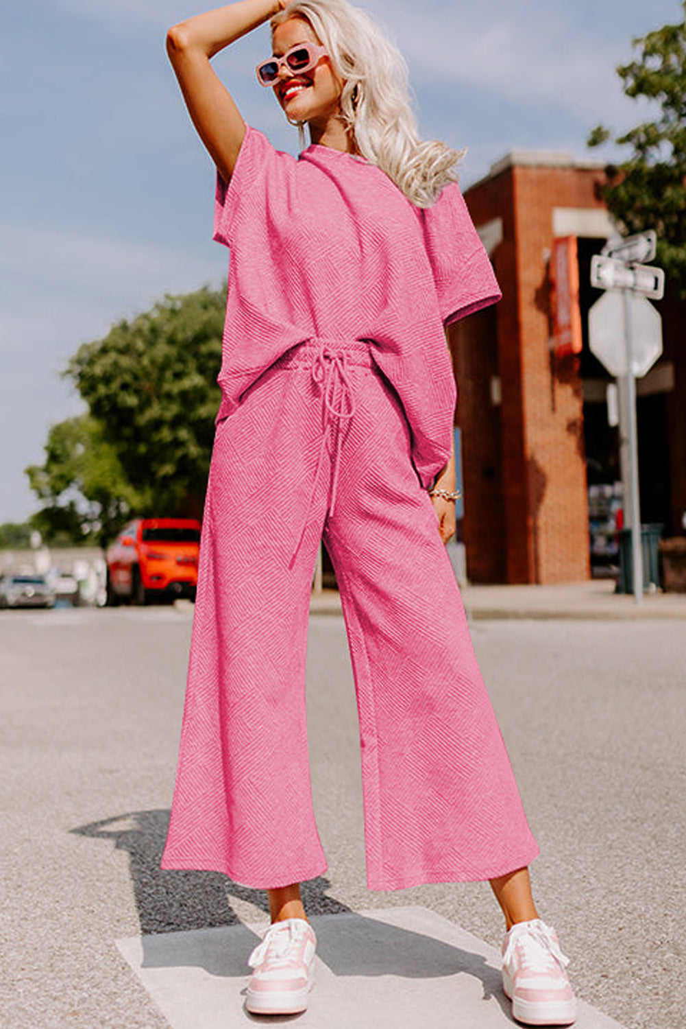 Set Things In Motion Pink Top and Drawstring Pants Set