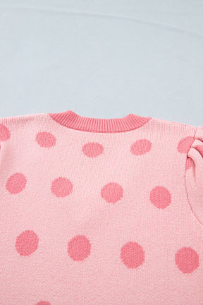 Haute Spot Rose Red Polka Dot Sweater Top