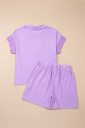 Let's Do This Purple Stripe Top And Shorts Set
