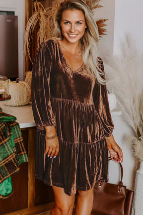 Turn Heads Velvet V Neck Tiered Mini Dress