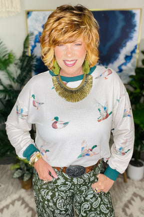 Southern Flight Ribbed Duck Print Top