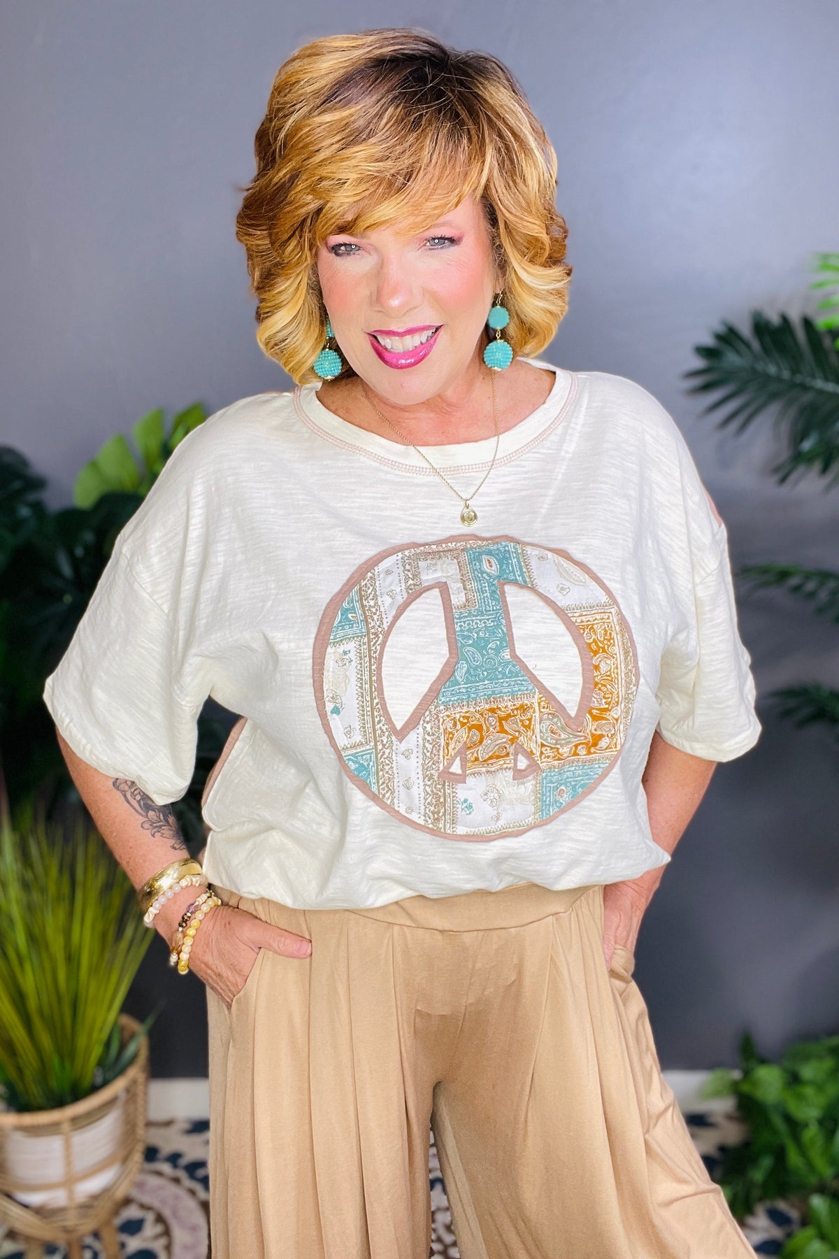 Boho Peace Patchwork Top - S739BG