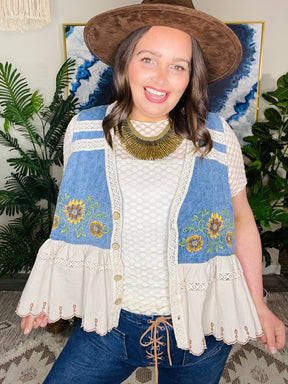 Chasing Sunflowers Crochet Embroidered Vest - OT185DN