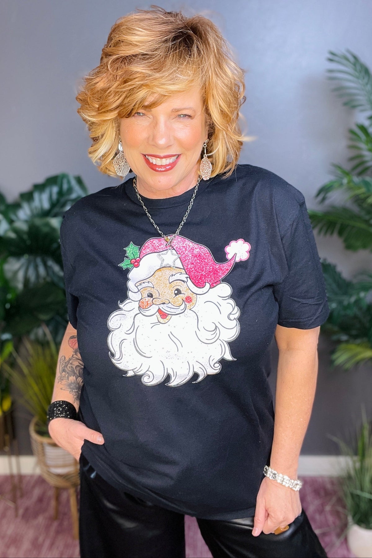 Retro Sparkle Santa Graphic Tee and Sweatshirt