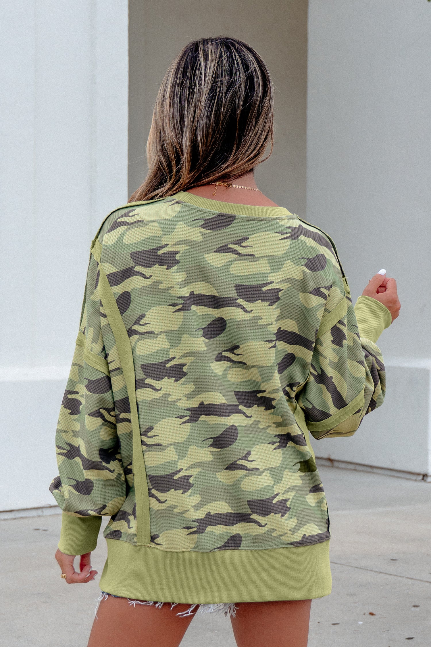 Hidden Agenda Camouflage Waffle Knit Top