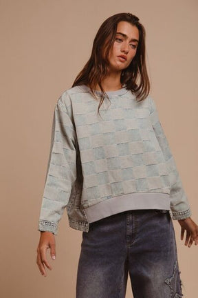 In Check Mode Mineral Washed Checkered Top - T10991DN