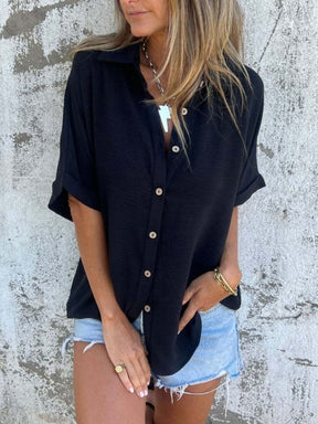 Milano Button Down Short Sleeve Black Top - T11044BK