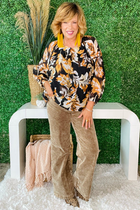 Simply Autumn Leaf Print Balloon Sleeve Top