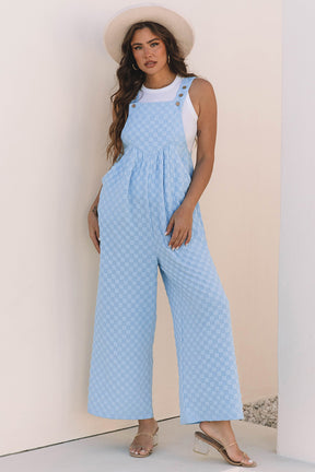 On The Checklist Beau Blue Checkered High Waist Wide Leg Overall