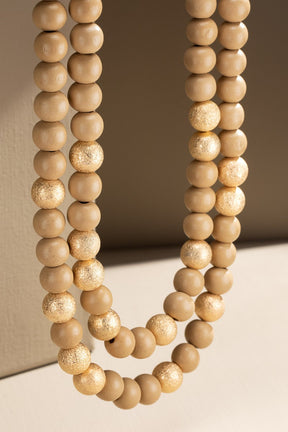 Nude Wood Bead Statement Necklace - N005ND