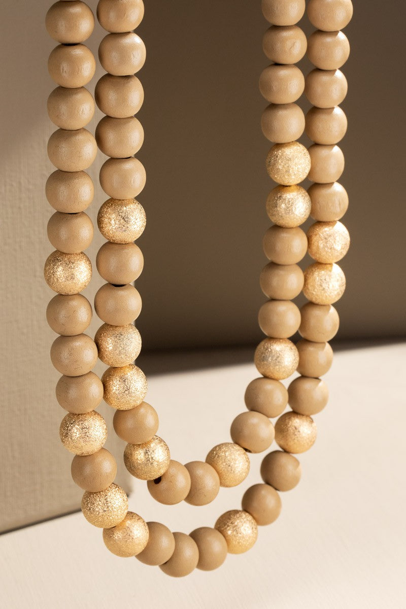 Nude Wood Bead Statement Necklace - N005ND