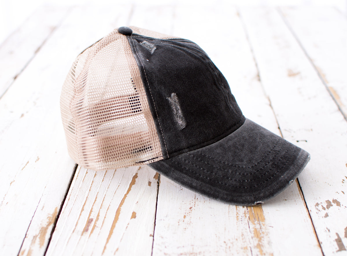 Distressed Messy Bun Caps | Adjustable (3 Colors)