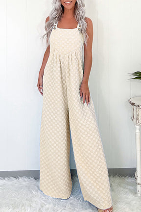 On The Checklist Beige Checkered High Waist Wide Leg Overall