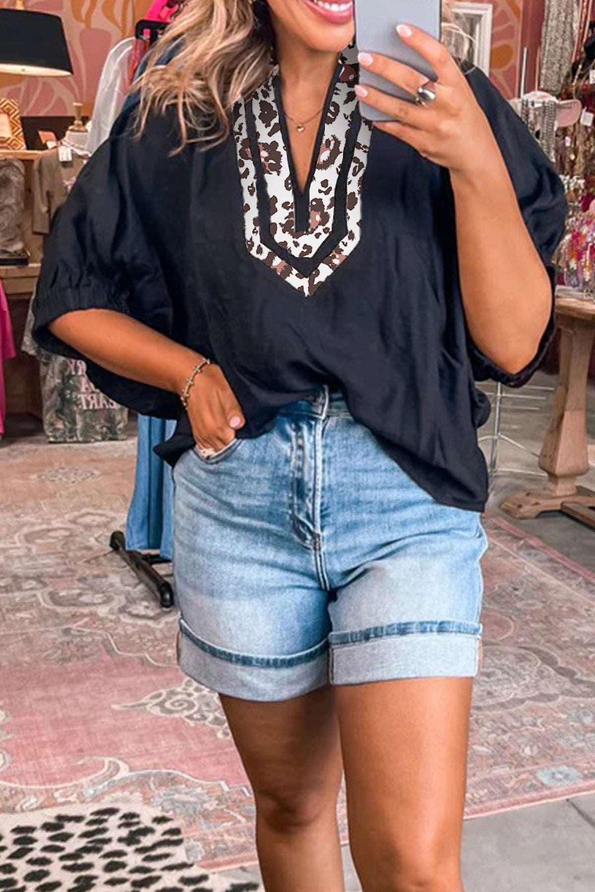 Just Feels Like Me Black Leopard Trim Dolman Top