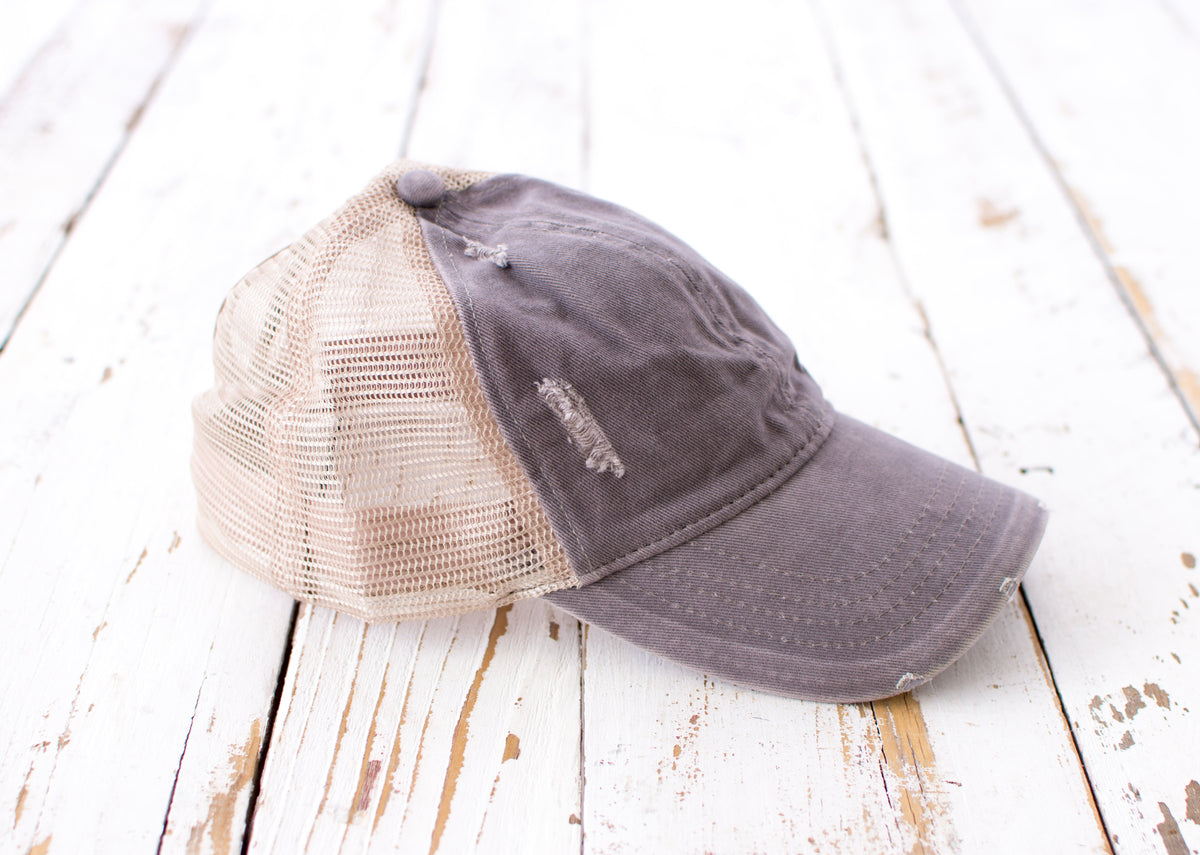 Distressed Messy Bun Caps | Adjustable (3 Colors)