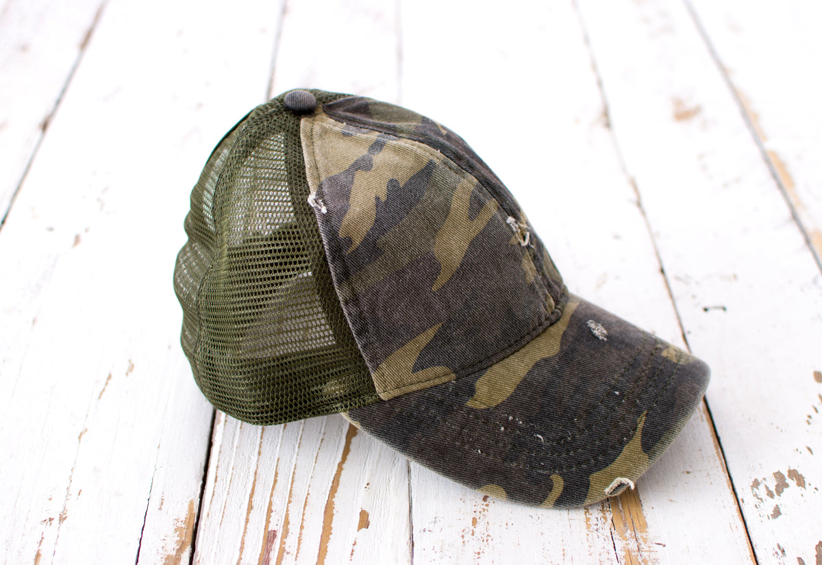 Distressed Messy Bun Caps | Adjustable (3 Colors)