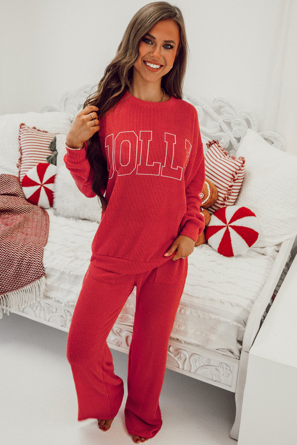 Red JOLLY Corded Top and Pants Set