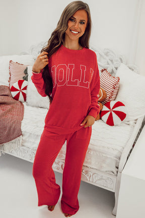 Red JOLLY Corded Top and Pants Set