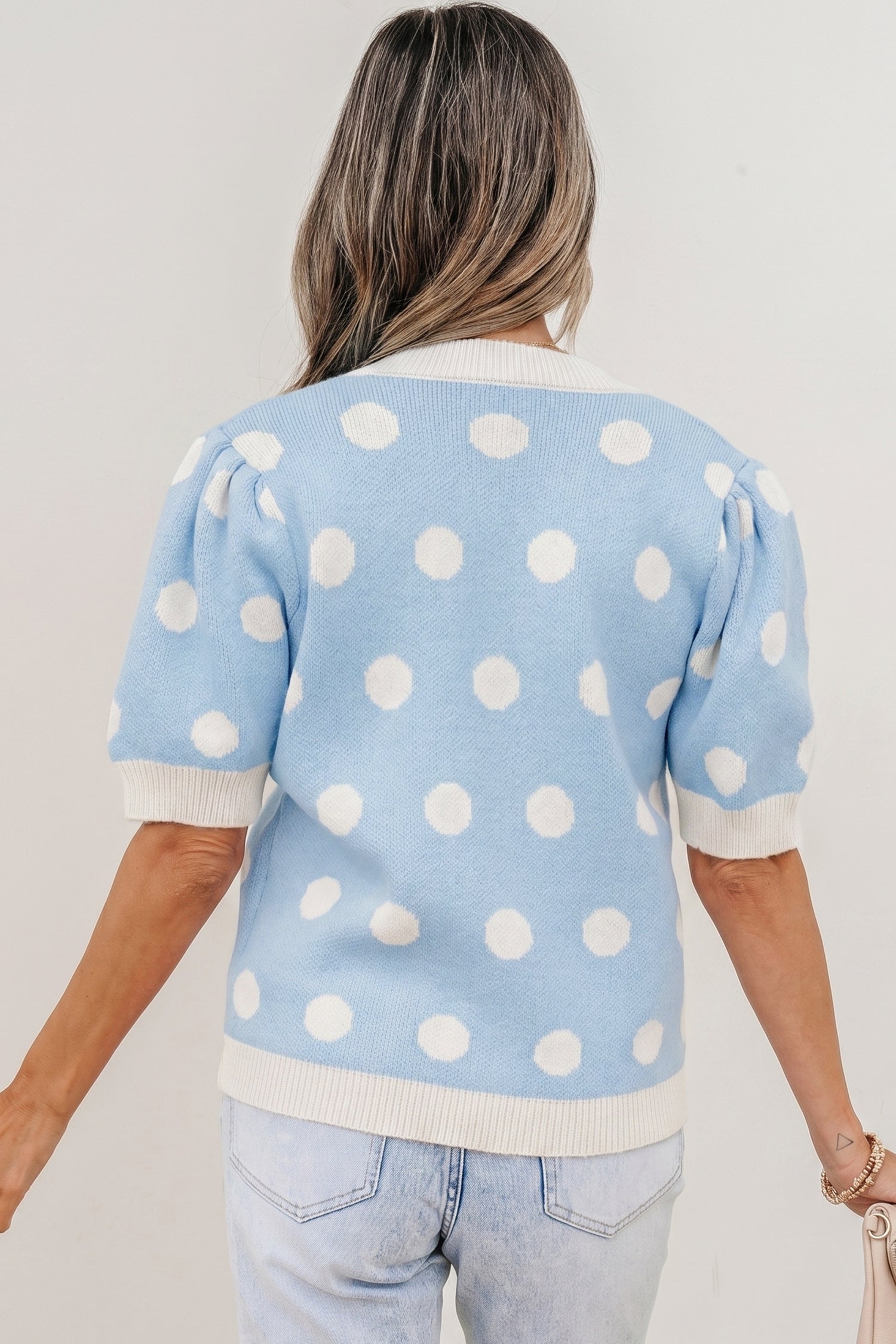 Haute Spot Blue Polka Dot Sweater Top