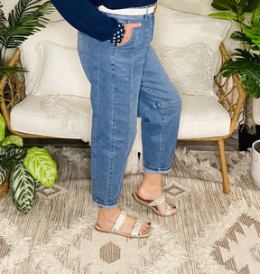 Whitney Sky Blue Cuffed Barrel Jeans