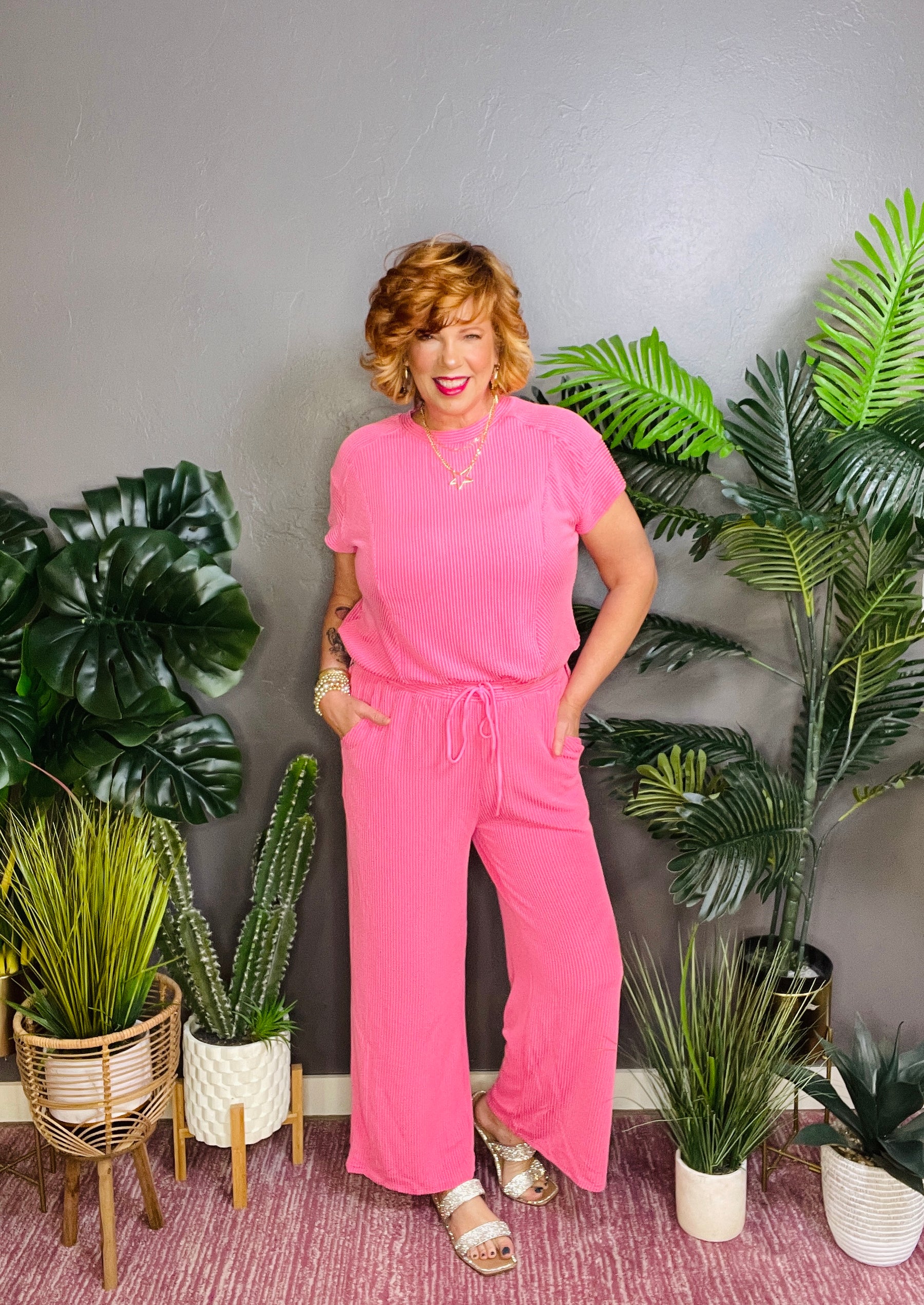 Setting The Scene Pink Top And Pant Set