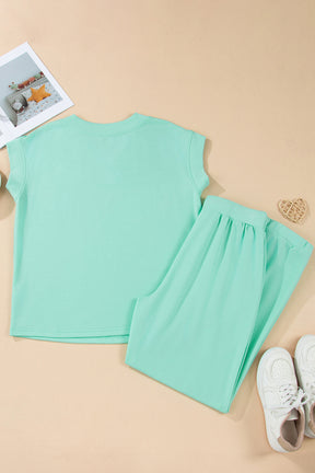 I Want Candy Mint V Neck Top And Drawstring Pant Set
