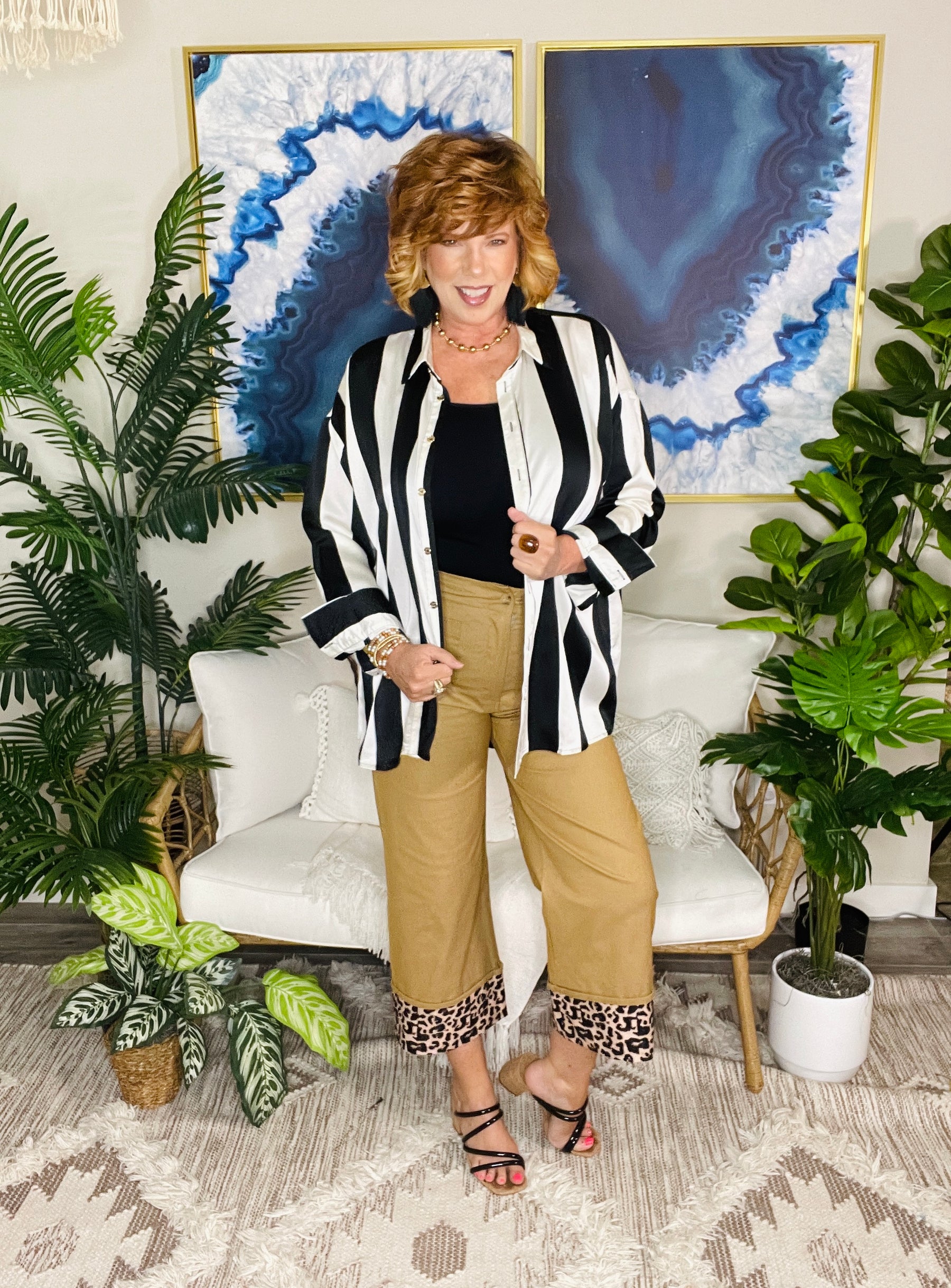 Manhattan Muse Black And Ivory Stripe Top - S871BI