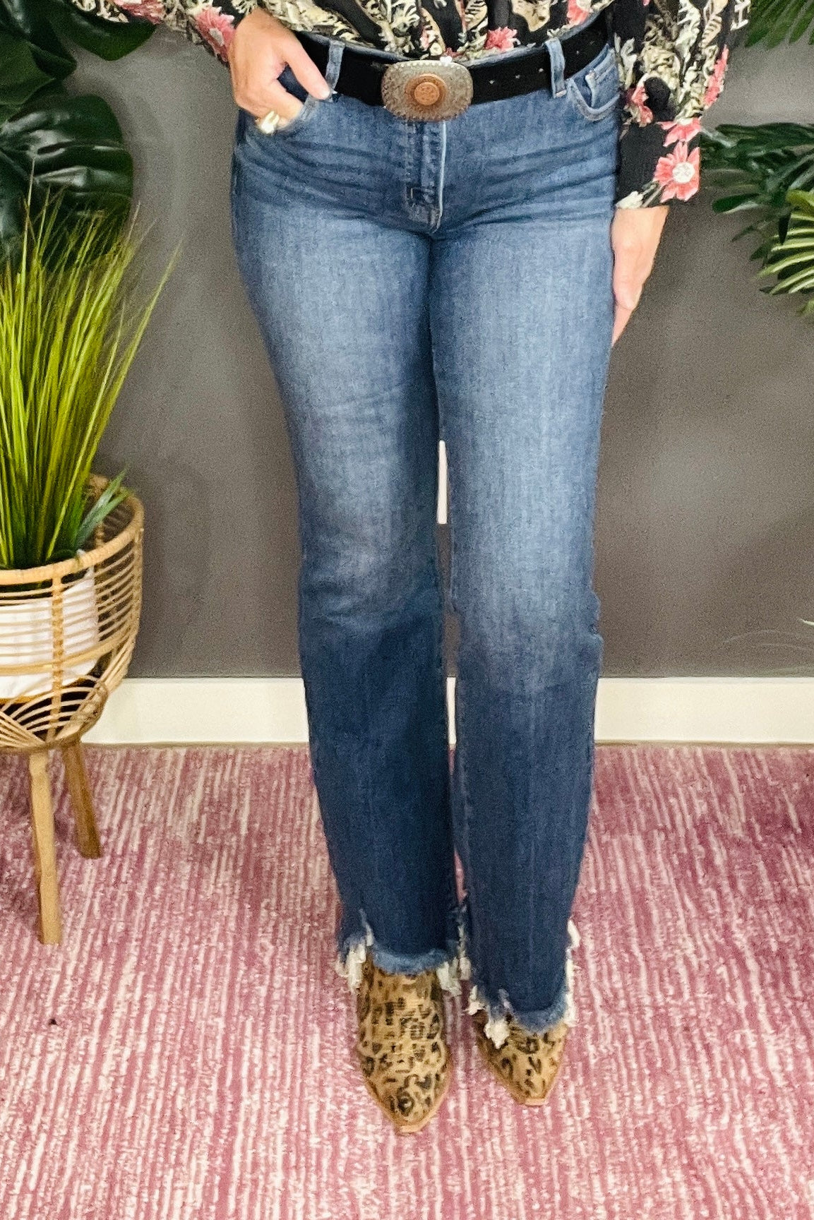 Ella Mid Rise Flare Frayed Hem Jeans