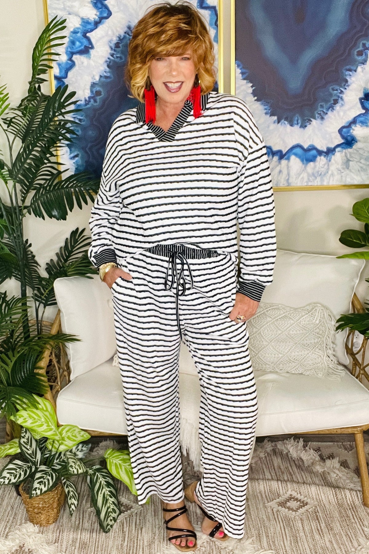 Coffee Run Stripe Top and Pant Set (2 Colors)