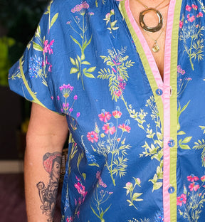 Came To Play Floral Button Top
