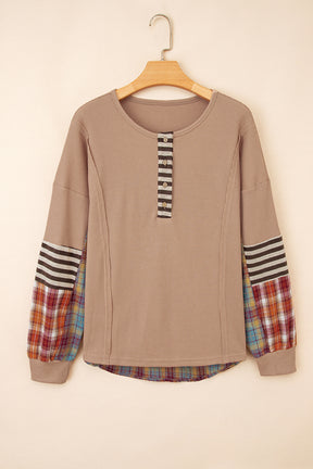 Rustic Retreat Plaid Patchwork Henley Top (2 Colors)