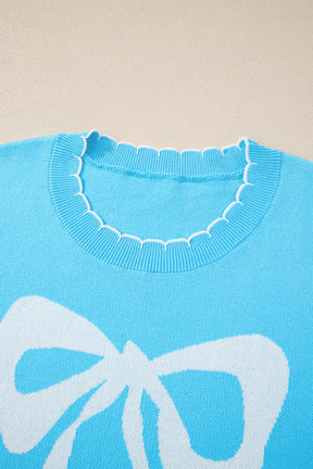 Bow My Gosh Blue Sweater