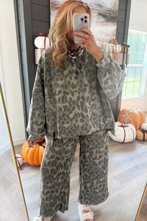 Lounge About Town Gray Leopard Set