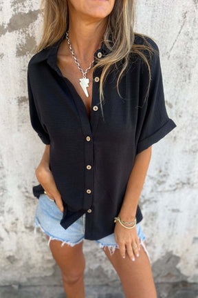 Milano Button Down Short Sleeve Black Top - T11044BK