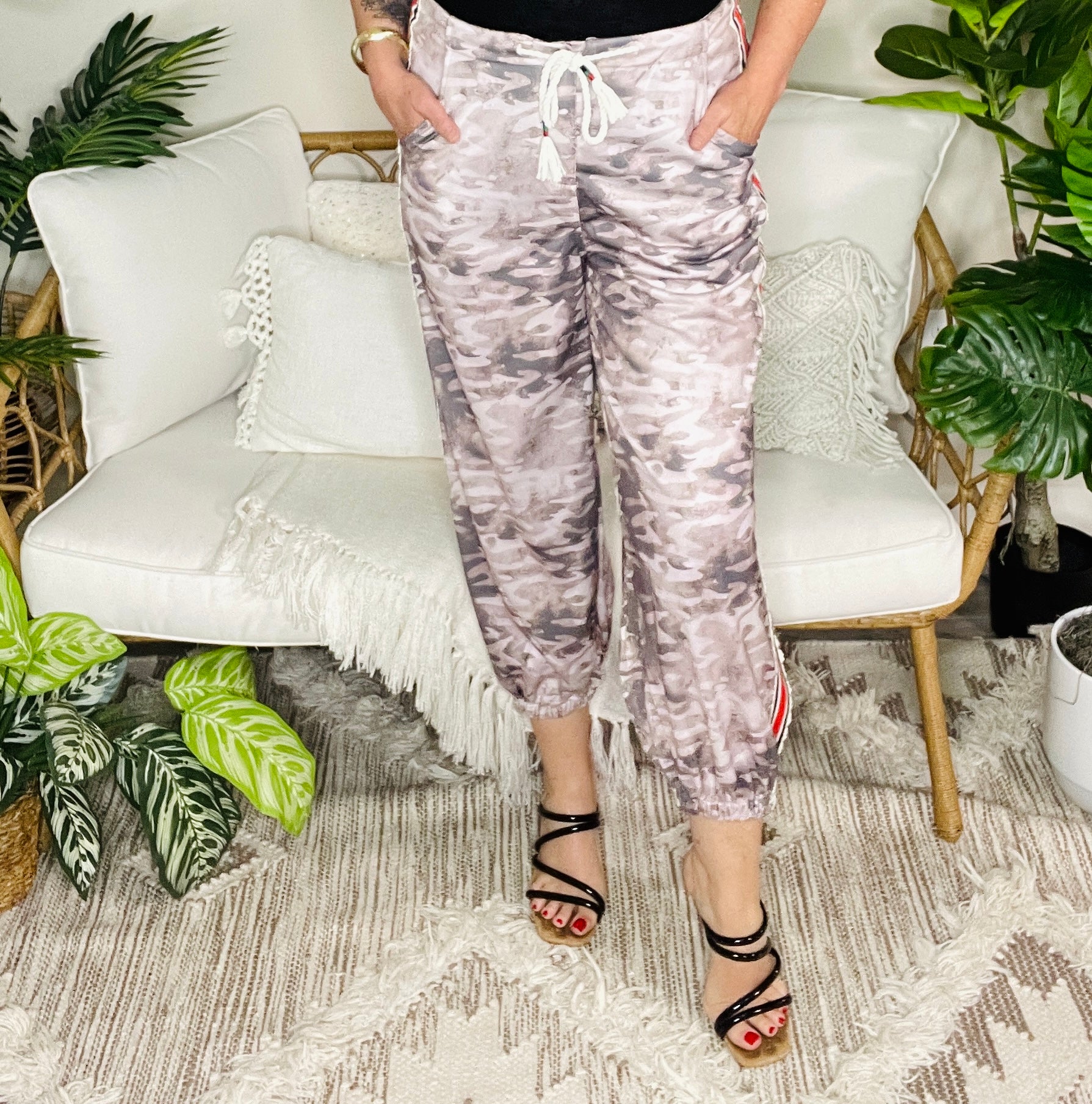 Hide And Seek Khaki Camouflage Striped Side Panel Pants