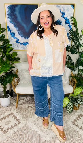 On The Scene Ruffled Hem Wide Leg Chambray Pants